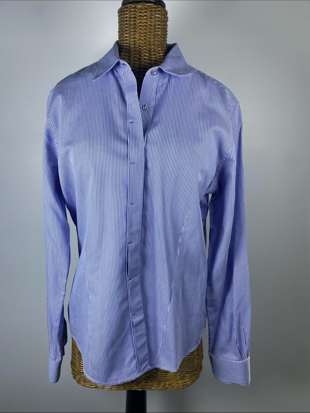 Brooks Brothers Light Blue and White Pinstripe Button-Down Blouse
